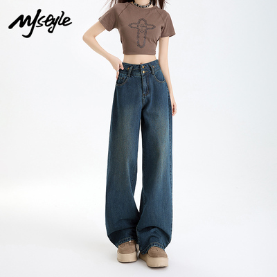 MJSTYLE丹宁蓝阔腿牛仔裤女