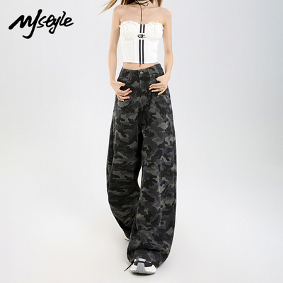MJSTYLE复古迷彩牛仔裤女2025春