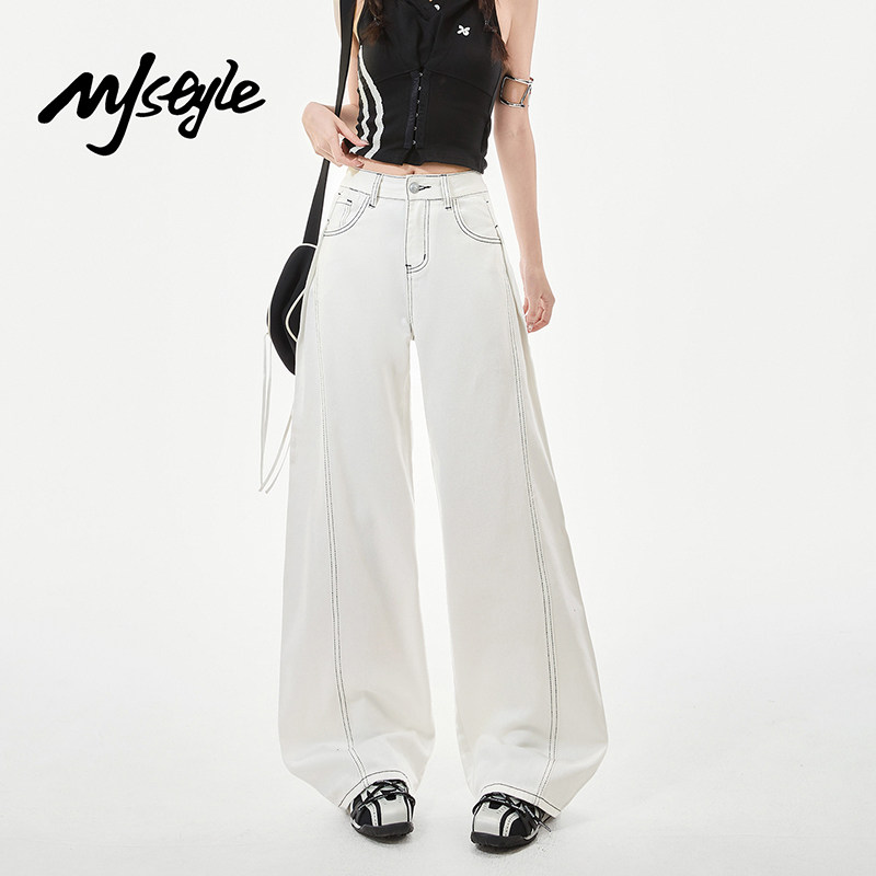 MJ STYLE莱赛尔天丝牛仔裤女2026年春季新款裤子高腰小个子阔腿裤