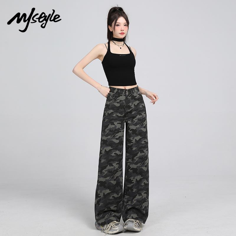 MJSTYLE美式迷彩高腰阔腿裤