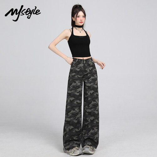MJSTYLE美式迷彩高腰阔腿裤