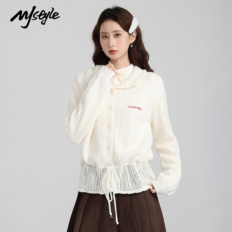 MJSTYLE韩系翻领针织开衫女秋款