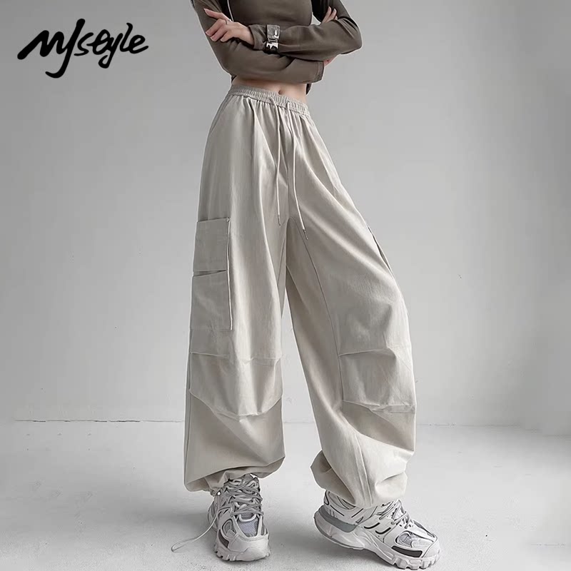 MJ STYLE抽绳束脚工装裤女2026春季新款直筒裤小个子大码显瘦裤子