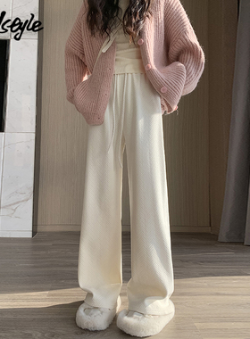 MJ STYLE简约加绒加厚休闲裤女2025秋冬新款裤子高腰小个子阔腿裤