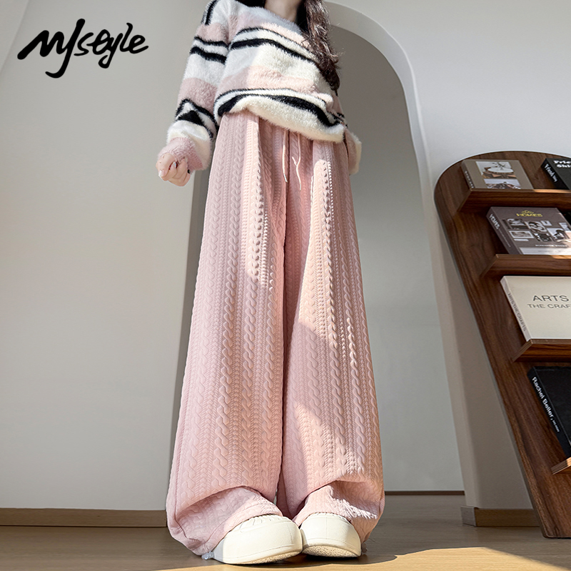 MJSTYLE秋冬雪尼尔提花阔腿裤女