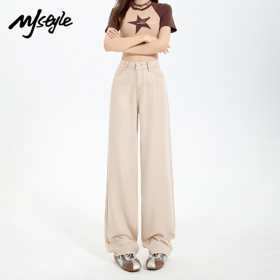 MJSTYLE天丝高腰阔腿垂感直筒裤