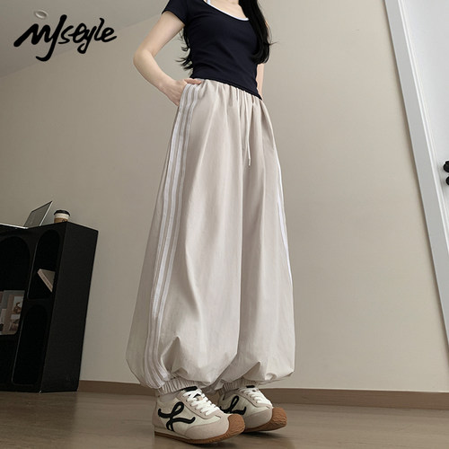 MJSTYLE侧边三条杠灯笼运动裤女