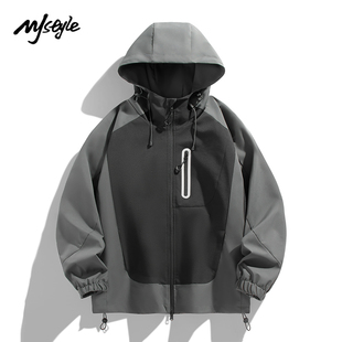 STYLE外套女春秋骑行防风连帽徒步夹克撞色休闲连帽冲锋衣外套