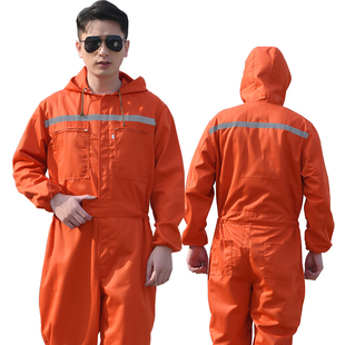 男防污劳保服全身防护夏季 连帽连体工作服套装 厂服柔软舒适