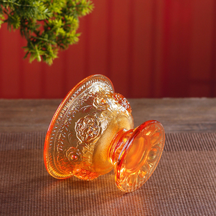 古法琉璃八吉祥圣水杯家用客厅佛前贡供杯观音净水杯家居摆件