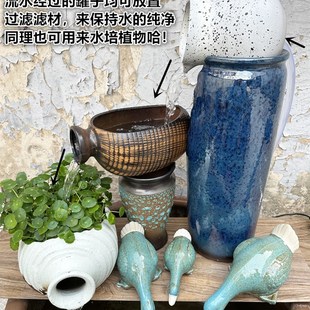 手工陶艺超大流水景观无孔水培多肉绿植花盆古典陶瓷罐子鱼缸过滤