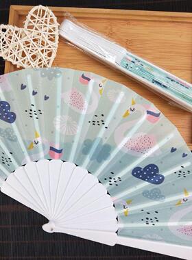 有现货创意塑料骨牛津布折叠扇23CM塑料小清新折叠扇小天鹅