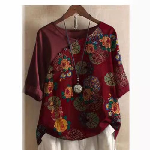 女士短袖T恤纽扣3D数码印花大码欧美