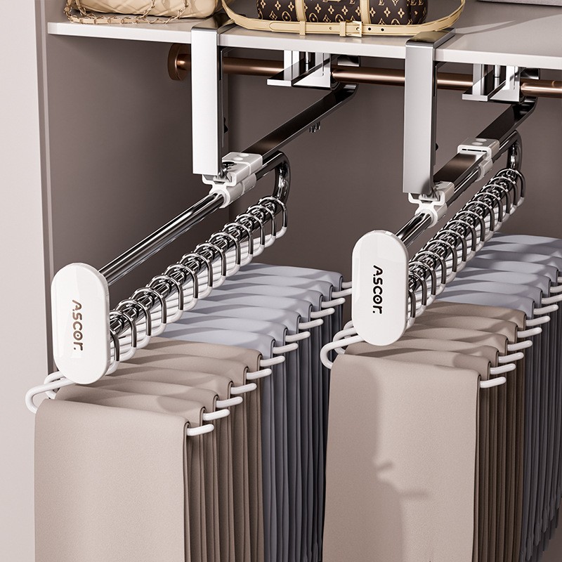 裤架伸缩滑轨顶装裤抽拉式收纳衣架挂衣杆衣柜内置挂裤子裤挂轨道