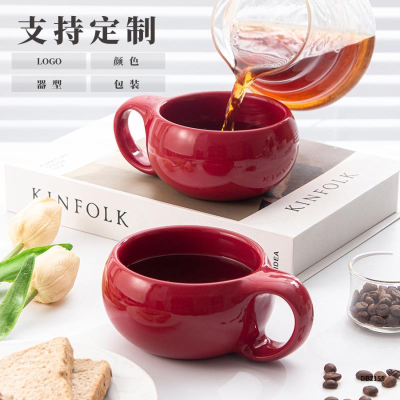 跨境新年红色情侣陶瓷马克杯高颜值陶瓷杯礼盒简约咖啡杯