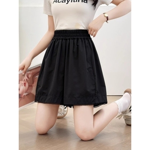 高腰a字休闲百搭洋气热裤 黑色短裤 宽松显瘦阔腿裤 新款 女2025夏季