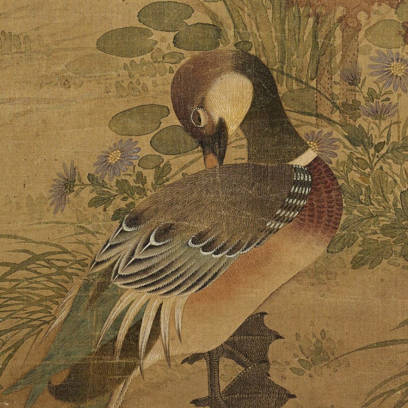 周铨荷花鸳鸯图传统没骨花鸟画临摹范本中式装饰画艺术绢布画心图片