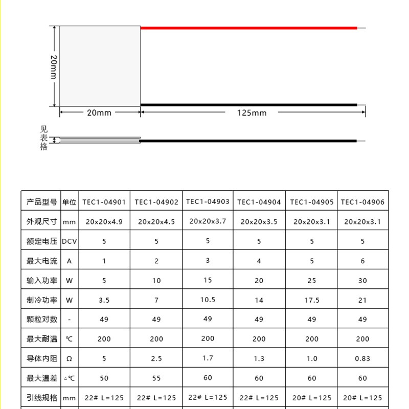 TEC1-04901/2/3/4/5/6半导体制冷片小功率5V2A锂电池便携散热降温