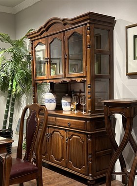 DB802美式餐边柜1.4米三门酒柜全实木碗碟柜高酒柜古典装饰酒柜