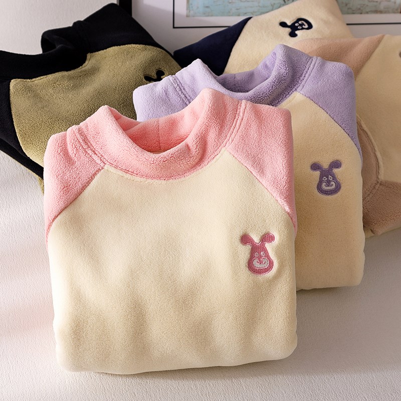 女童打底衫秋冬加绒加厚保暖上衣儿童洋气半高领童装内搭校服神器