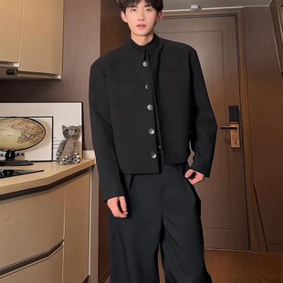 安可拉红毛呢西装外套男士老钱风穿搭短款夹克秋冬新中式西服套装