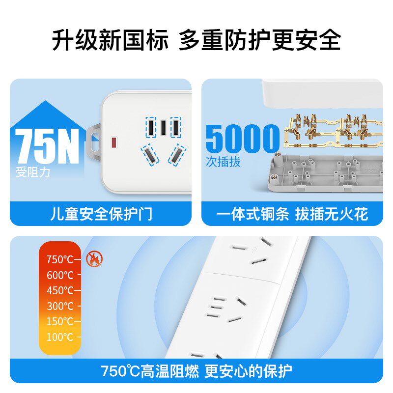 拳王插座不带线无线16a空调插排插线板大功率4000w电源接线拖线板