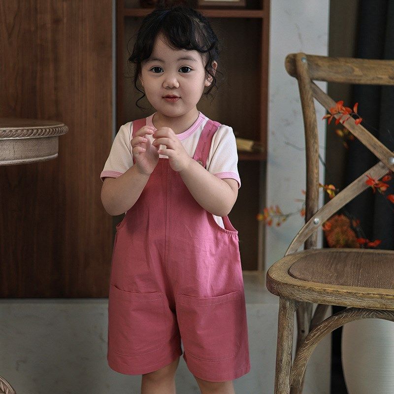 婴幼童粉色背带裤兔尾巴球球可爱2025夏季新款男女宝宝纯 棉裤子