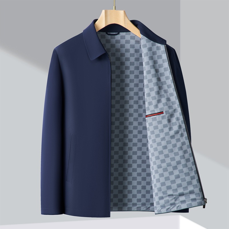 高端秋季新款中年男士商务酒红立领夹克休闲外套爸爸装茄克上衣男