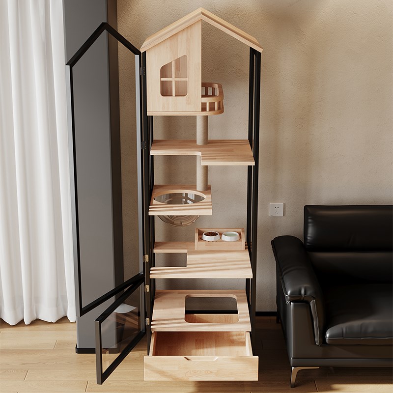 不占地猫别墅家用室内小户型猫砂盆一体全景猫柜猫屋纯实木猫笼子