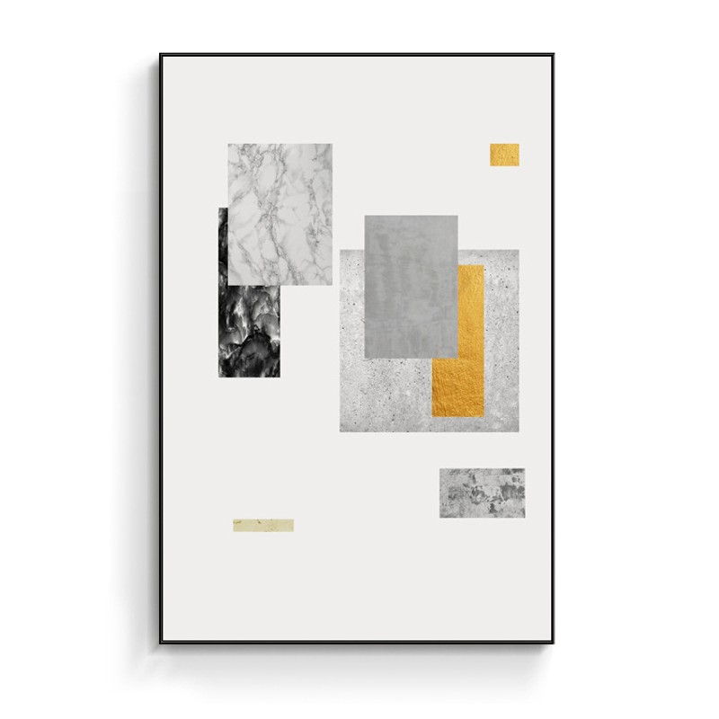 极简黑白灰抽象装饰画北欧风格沙发背景墙画几何色块日式客厅挂画图片
