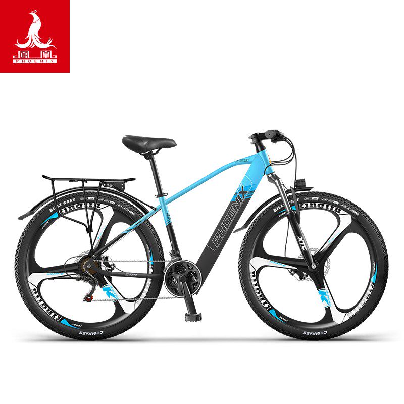 凤凰26寸锂电电动自行车新国标女男双碟刹48V400W电动山地车