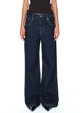 EMPTY PAGE深蓝色原色牛仔裤直筒百搭宽松休闲裤