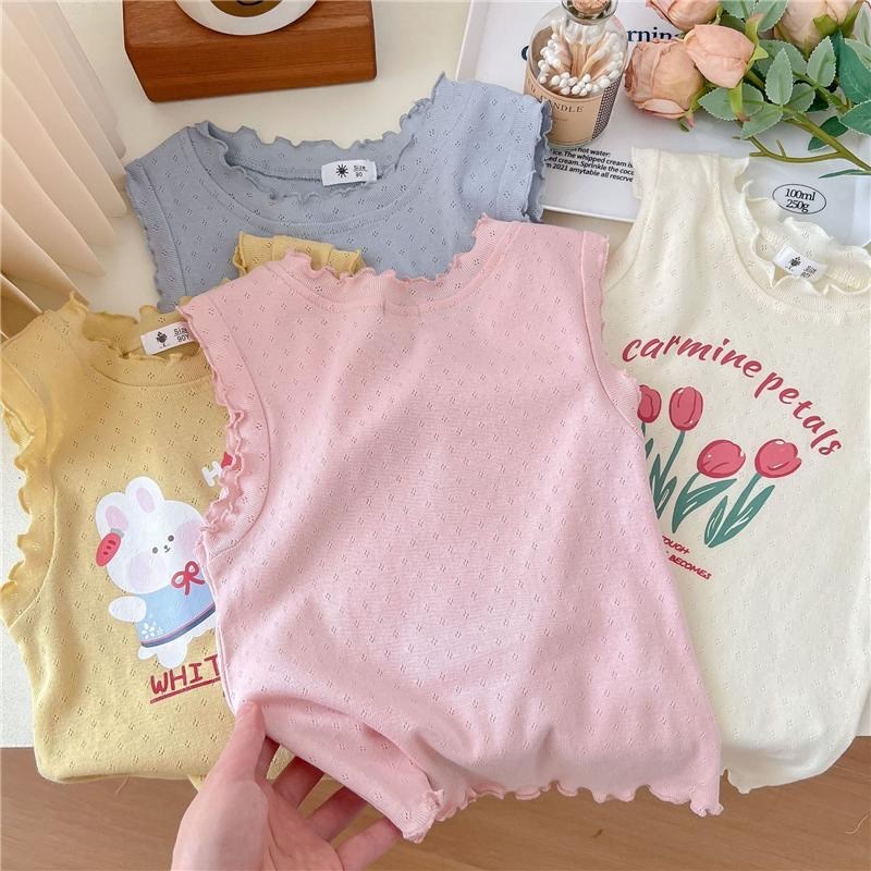 女童纯棉背心吸汗透气棉2023夏季新款草莓熊上衣女宝宝打底无袖T