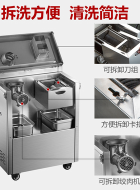 盆式双脱卸绞肉机商用多功能不锈钢电动碎肉机大型灌肠机绞切机