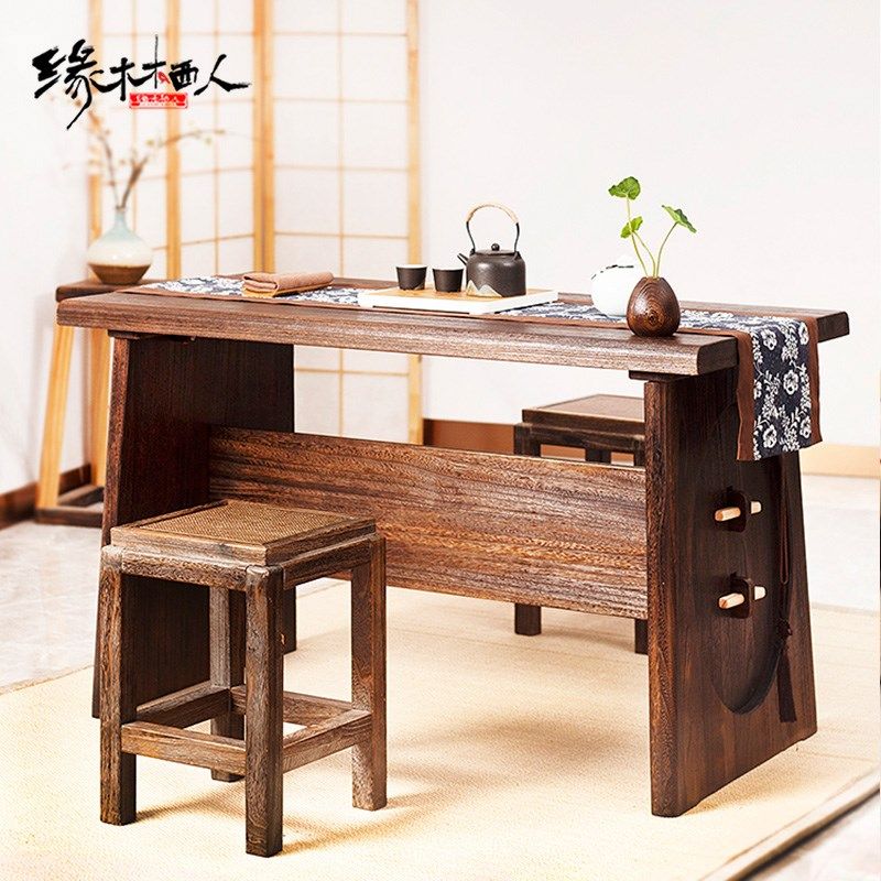 新中式实木家用书桌复古大板桌国学书法桌多功能茶几琴桌禅意茶桌