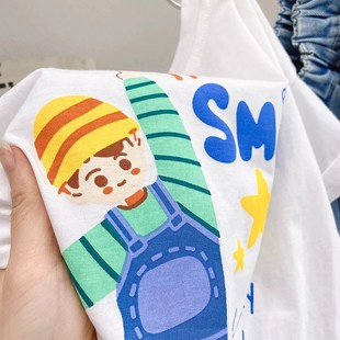 t恤夏 休闲卡通百搭男女孩中小童短袖 纯棉儿童装 宝宝上衣2024新款