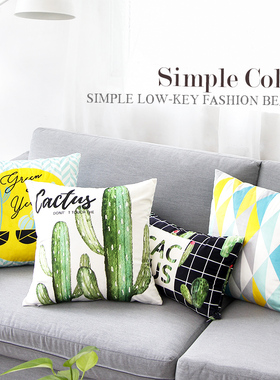 绿色仙人掌粉灰色少女时尚抱枕靠枕客厅沙发样板房抱枕北欧靠垫