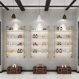 鞋店鞋架上墙展示架服装店背景墙装饰架橱窗置物架壁挂包包鞋货架