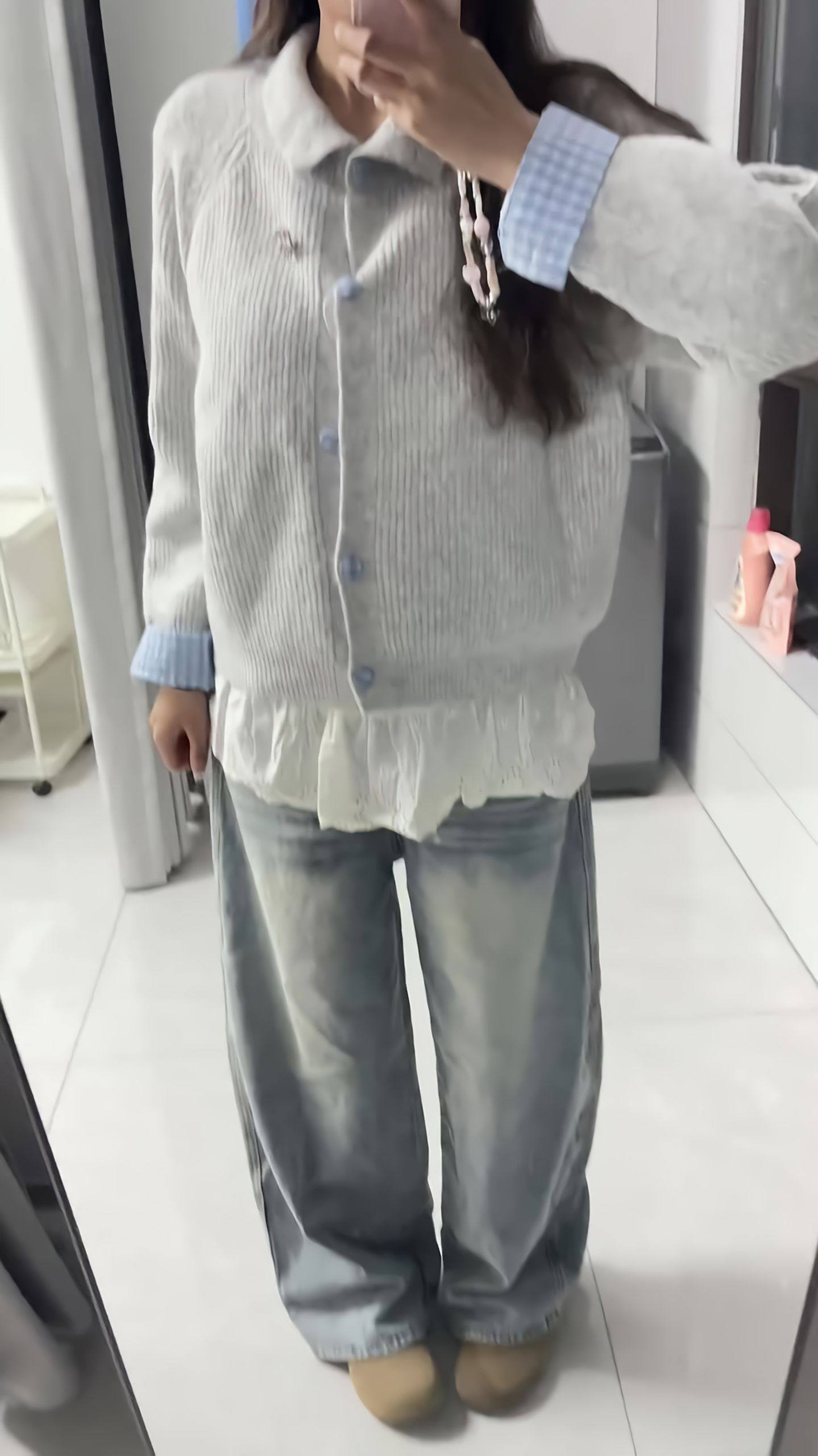 韩系复古翻领毛衣外套女春季宽松慵懒显瘦小个子慵懒长袖针织开衫