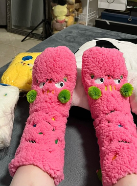 多巴胺丑萌羊羔绒地板袜秋冬加绒加厚保暖睡眠袜子居家防滑不勒脚