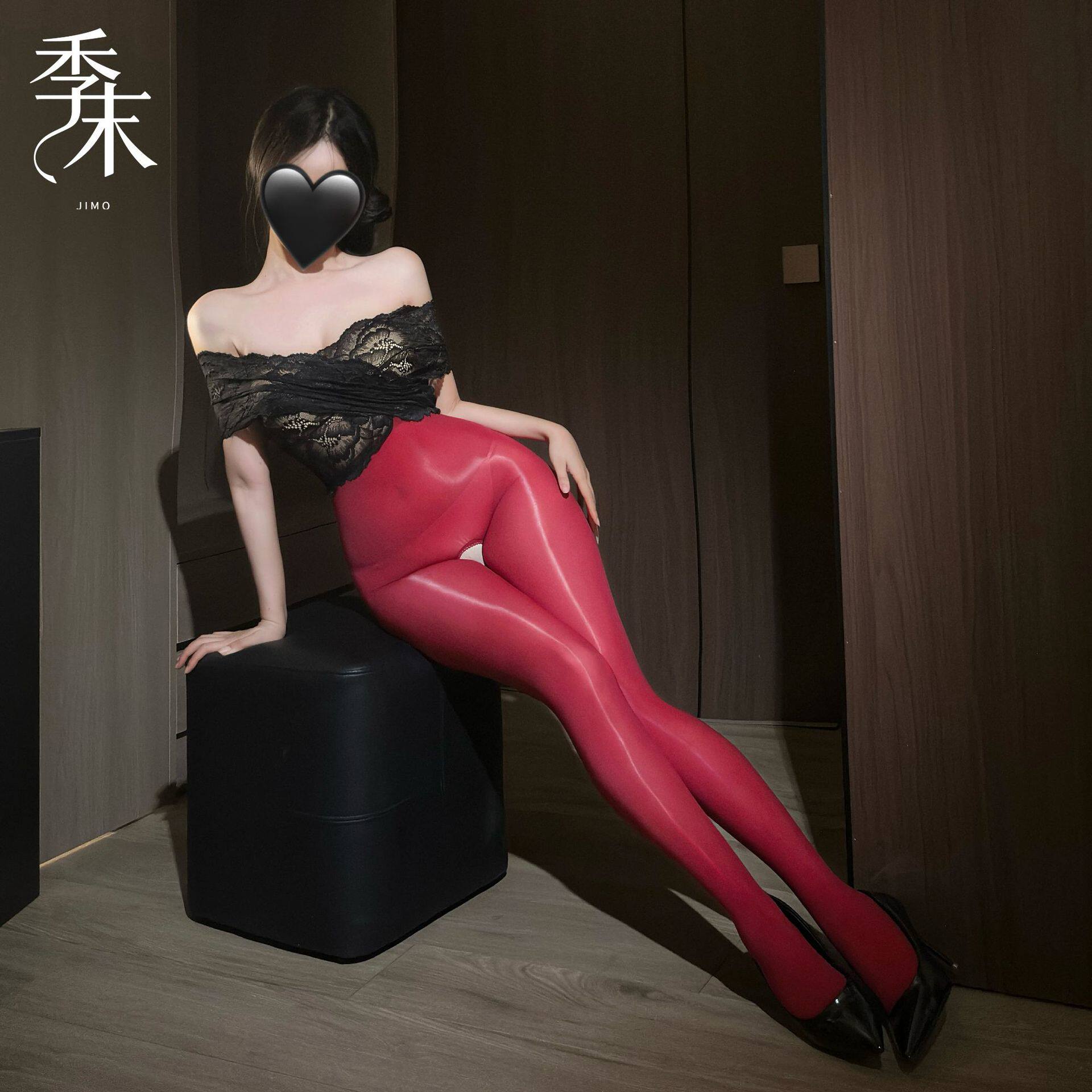 蕾丝抹胸油亮光滑高腰连裤丝袜