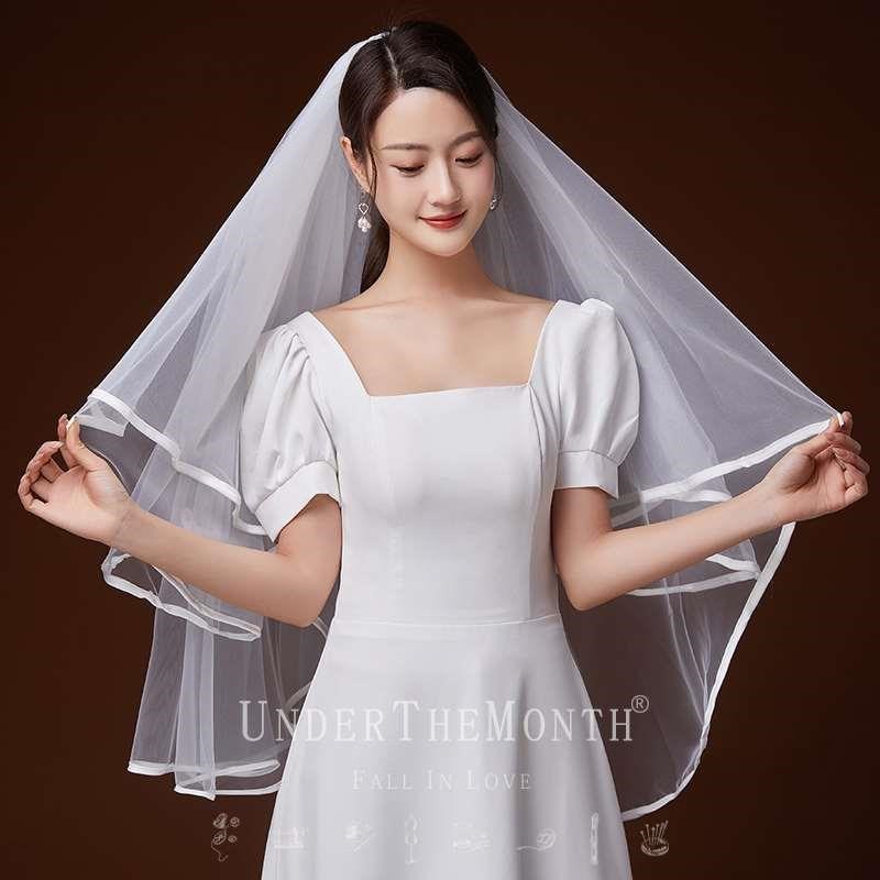 头纱新娘头饰超仙结婚拍照道具短款森系婚纱头纱领证白色头纱简约