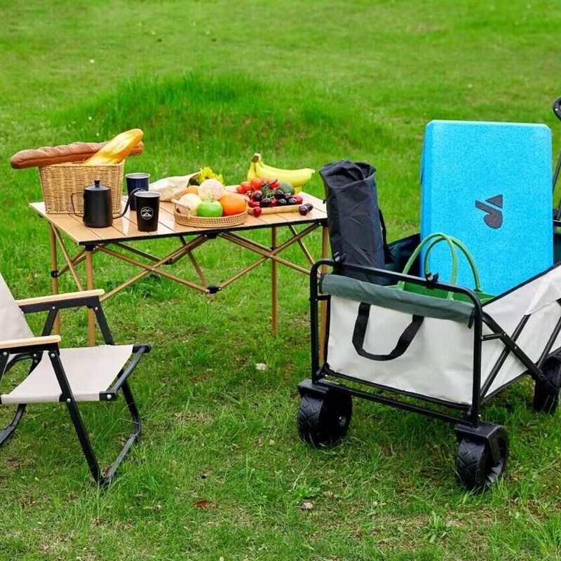 升级静音轮户外露营野餐地摊移动烤肠手推车摆摊小推车遮阳伞