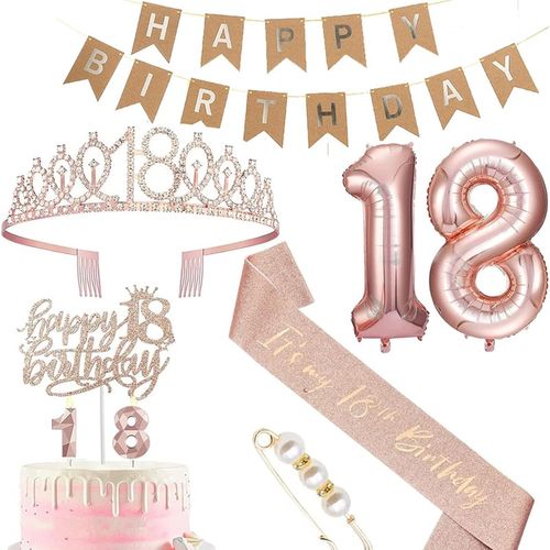 套装18岁生日女士装饰品蛋糕装饰皇后头纱甜美水钻皇冠蜡烛拉旗