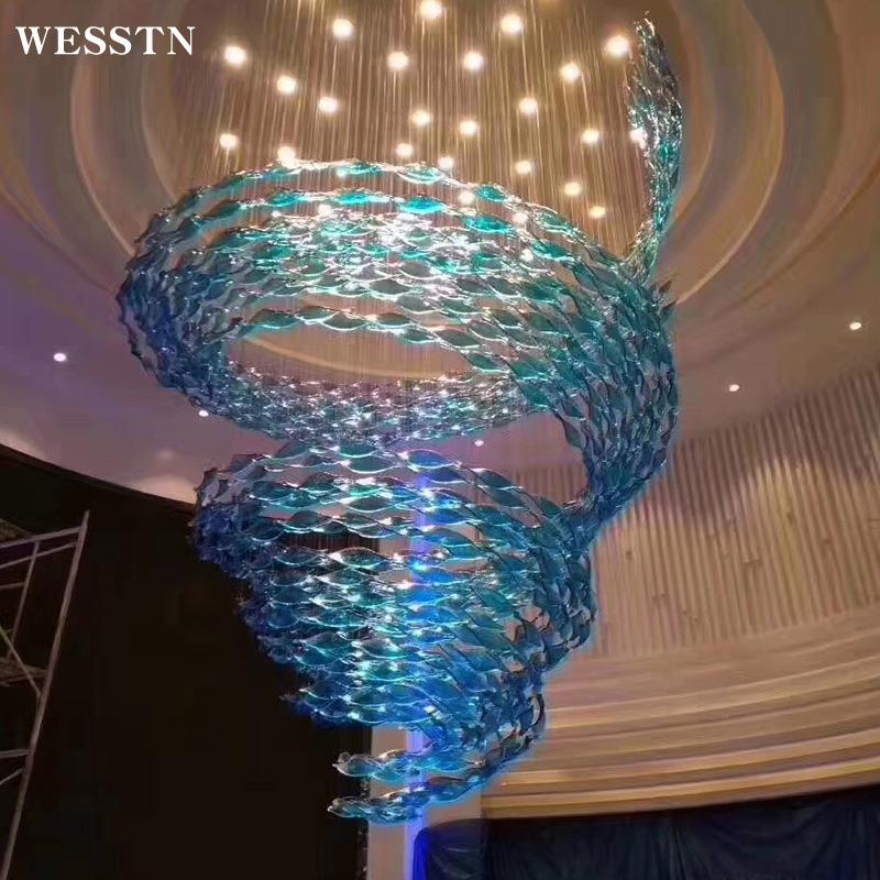 可定制非标商业空间架亚克力工程复式别墅客厅楼梯间大型水晶吊灯