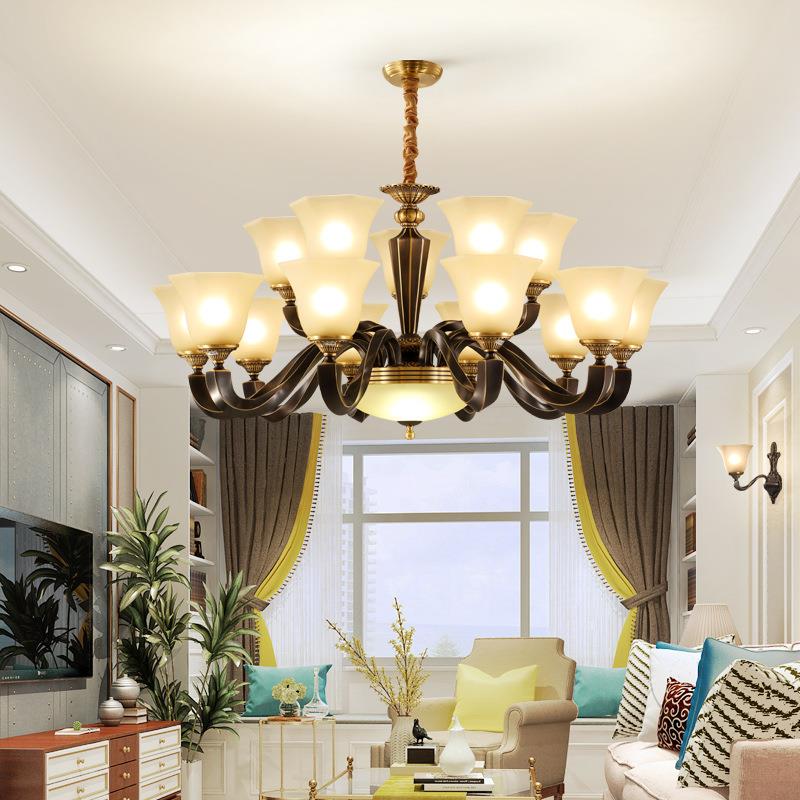 美式吊灯客厅灯全铜灯具大气欧式餐厅卧室灯现代简约复古灯具灯饰
