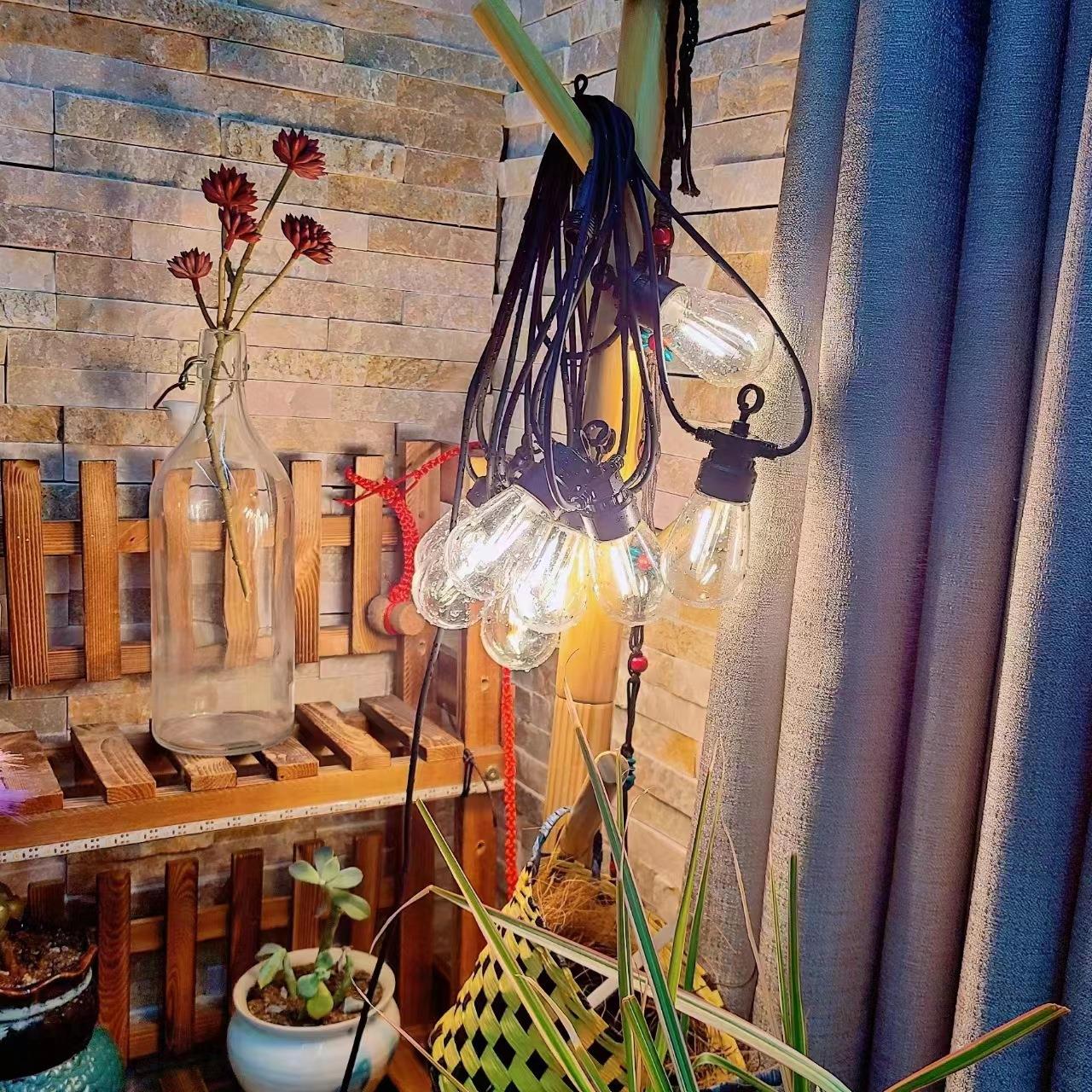 E27户外防水露营LED跑马灯圣诞婚礼节日装饰S14木瓜灯太阳能灯串