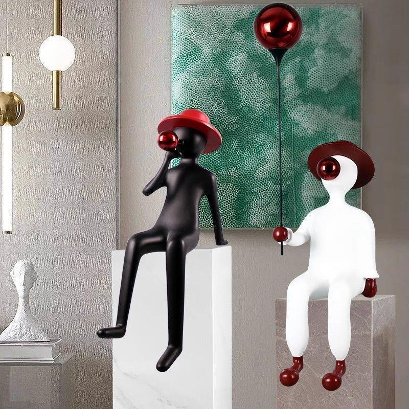 新款现代轻奢抽象吹泡泡人物塑装饰样板间书房售楼处客厅玄关摆∑