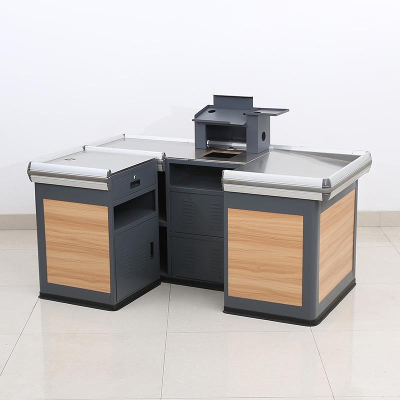 苏州厂家供应钢木吧台木质组合超市收款柜台大面积镶木收银台