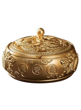 烟灰缸黄铜办公室摆件家用中式复古铜烟灰缸仿古仿古摆件双龙龙凤